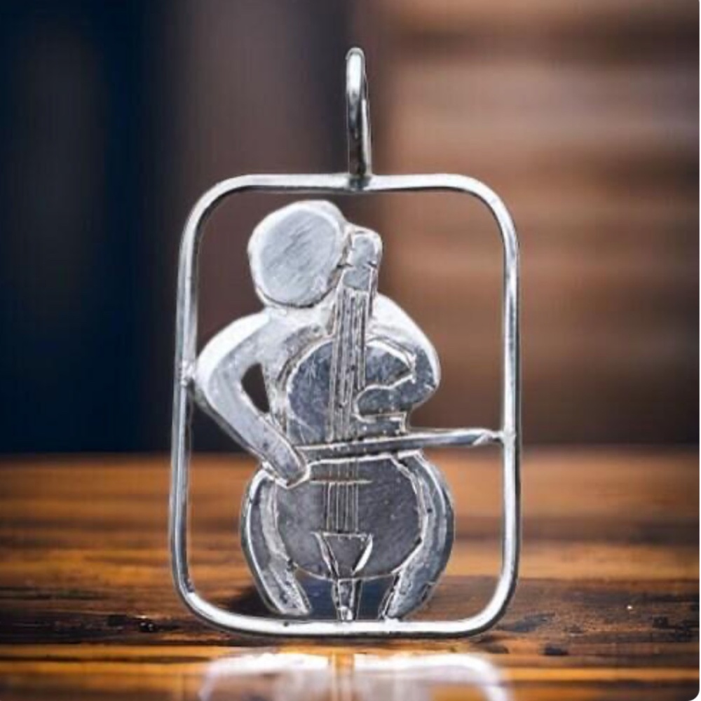 New Handmade Sterling Silver Cellist Pendant, Music Lover Gift